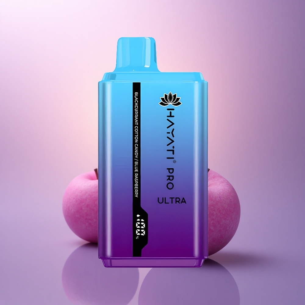 Hayati Pro Ultra 15000 Puffs Algodón de Azúcar de Mora Negra y Frambuesa Azul con 2% de nicotina y 850mAh