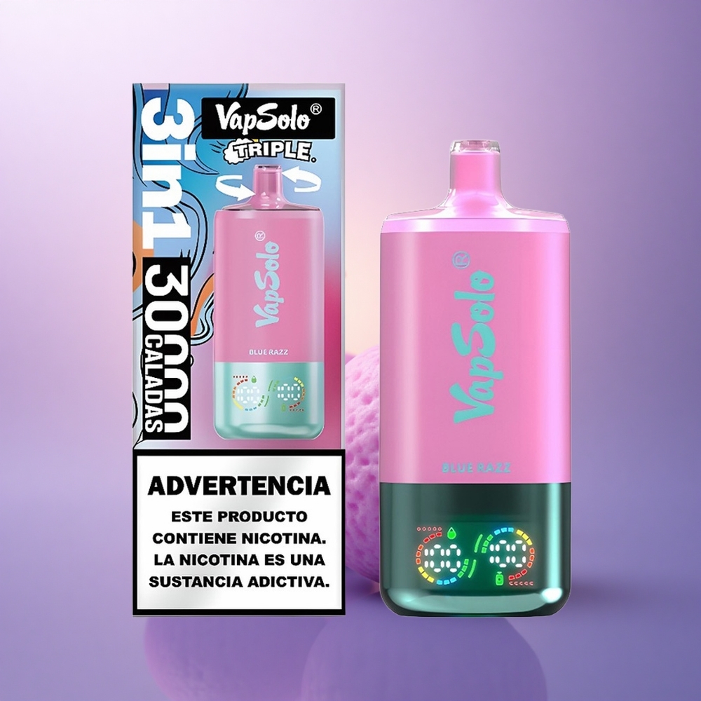 Vapsolo Triple 30000 Puffs Azul Frambuesa 40ml 20mg Nicotina Tipo-C