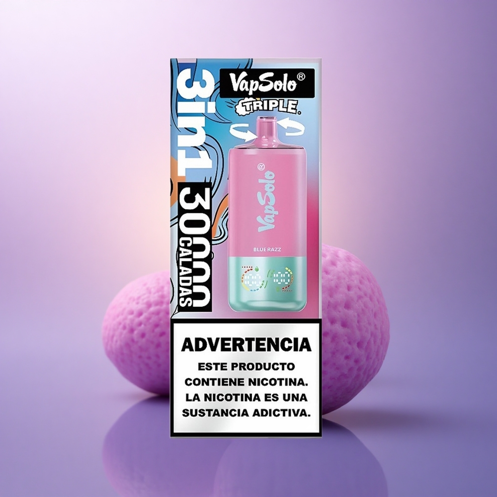 Vapsolo Triple 30000 Puffs Azul Frambuesa 40ml 20mg Nicotina Tipo-C