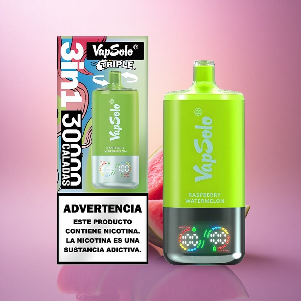 Vapsolo Triple 30000 Puffs Frambuesa Sandía 40ml 20mg Nicotina Tipo-C