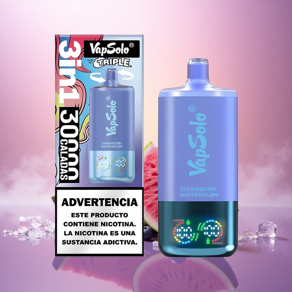 Vapsolo Triple 30000 Puffs Fresa Sandía & Arándano Hielo con 40ml de líquido y 20 mg/ml de nicotina