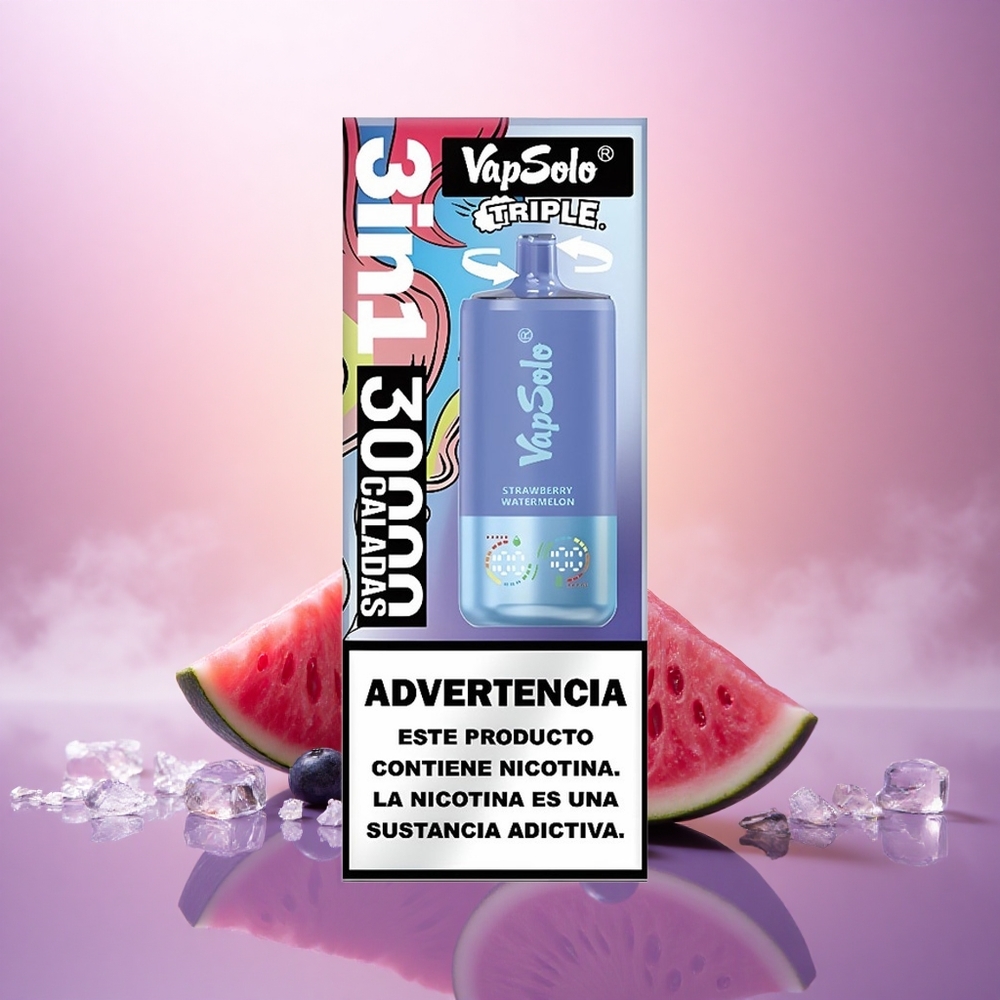 Vapsolo Triple 30000 Puffs Fresa Sandía & Arándano Hielo con 40ml de líquido y 20 mg/ml de nicotina