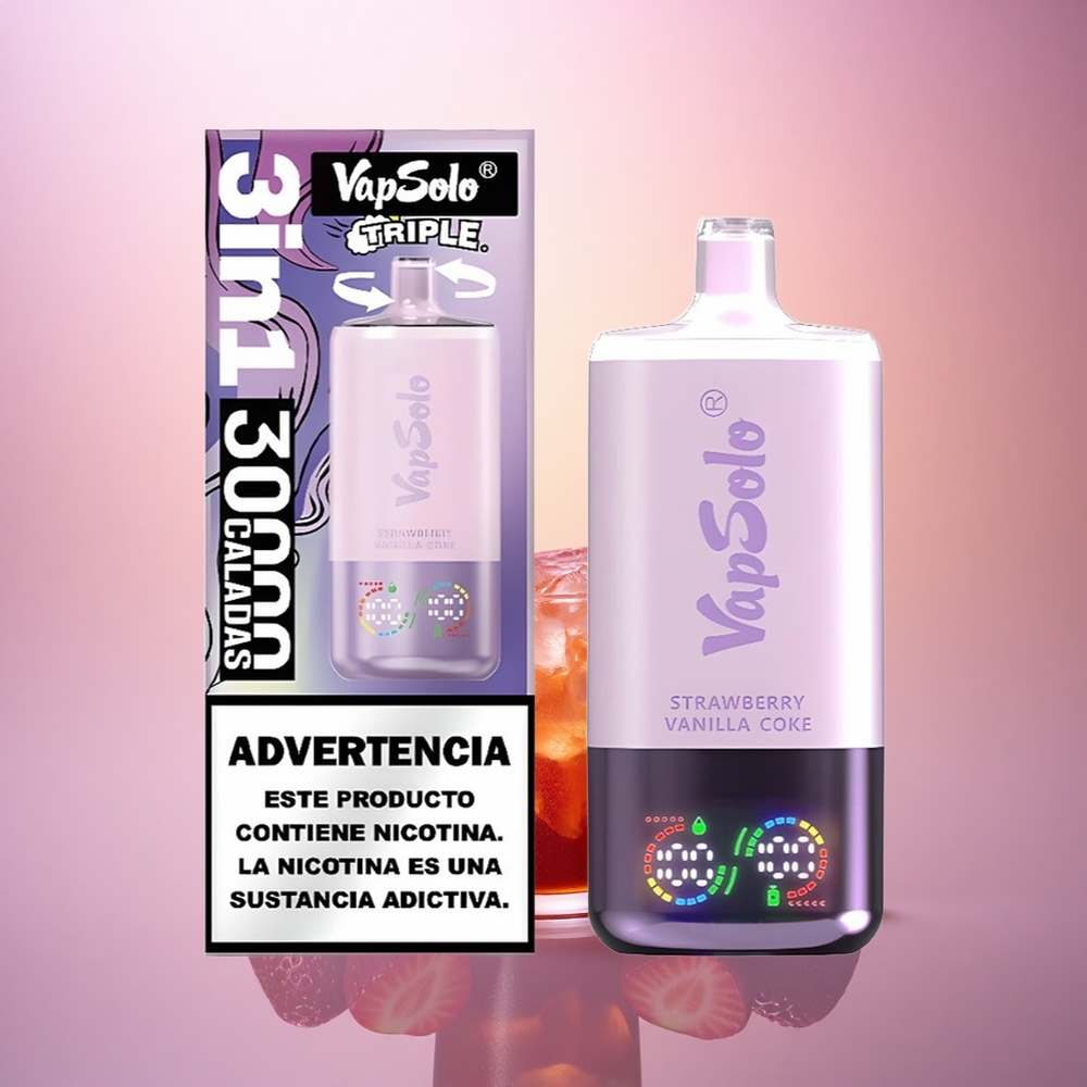 Vapsolo Triple 30000 Puffs Fresa Vainilla Coke con 40ml de líquido y nicotina 20mg/ml