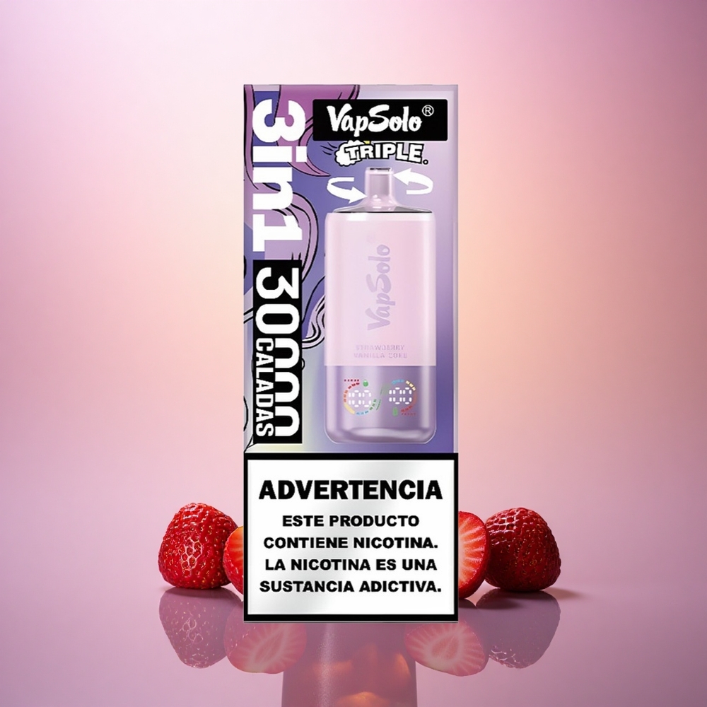 Vapsolo Triple 30000 Puffs Fresa Vainilla Coke con 40ml de líquido y nicotina 20mg/ml