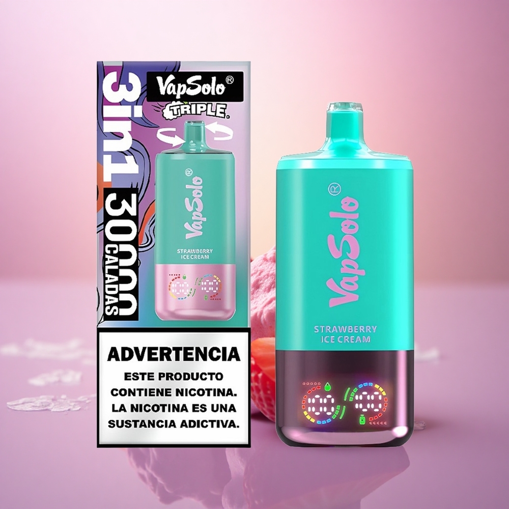 Vapsolo Triple 30000 Puffs Helado de Fresa con 40ml de E-Líquido y Nicotina 20mg/ml