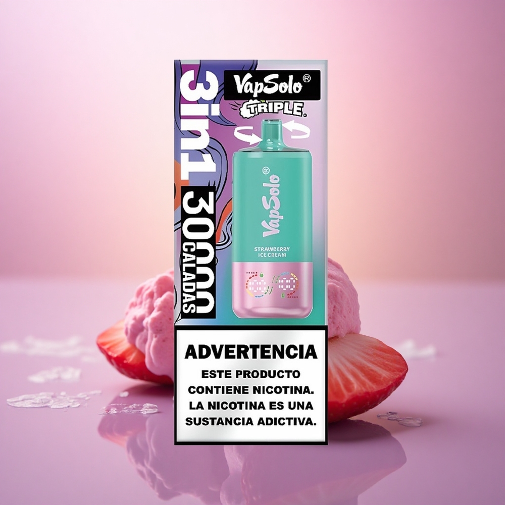 Vapsolo Triple 30000 Puffs Helado de Fresa con 40ml de E-Líquido y Nicotina 20mg/ml