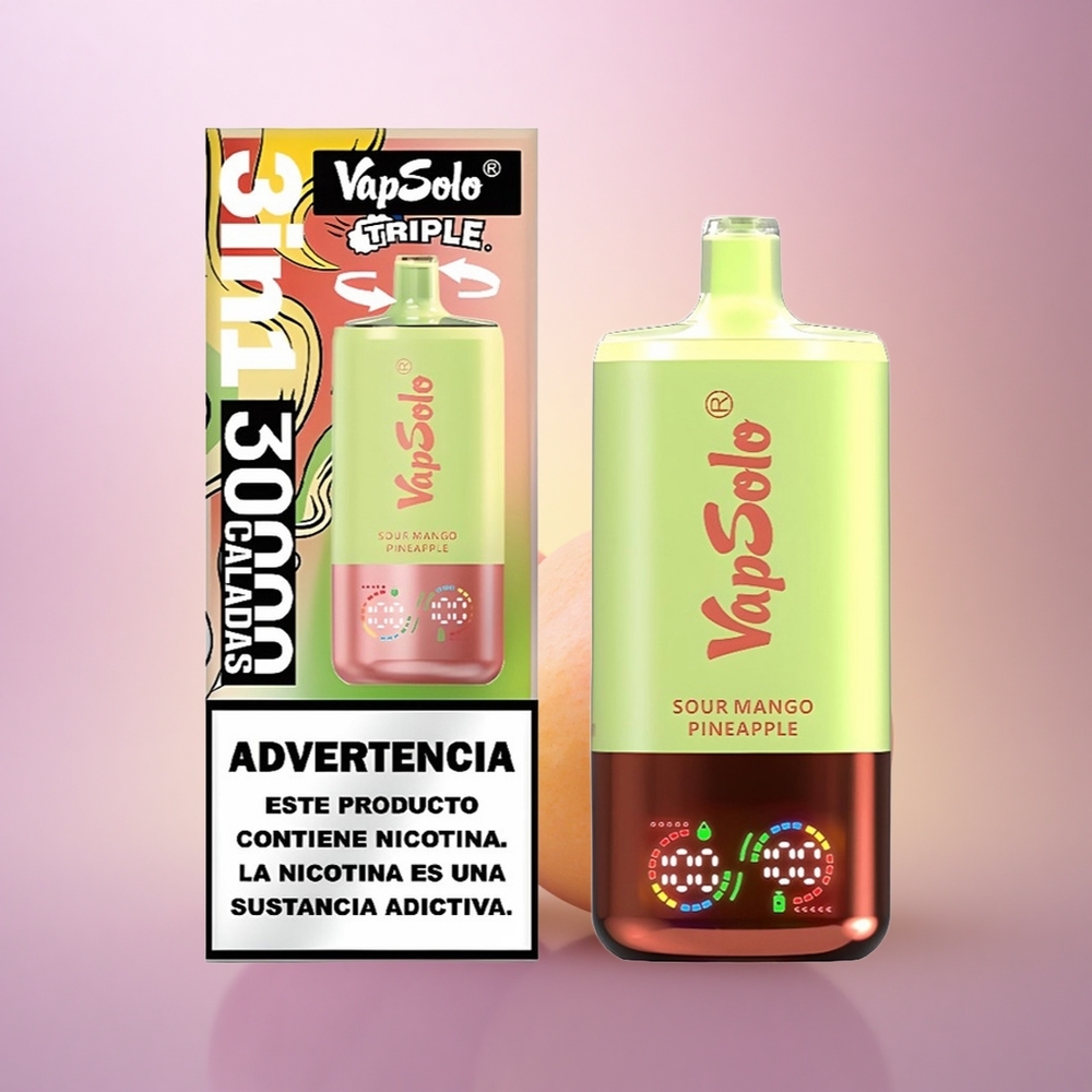Vapsolo Triple 30000 Puffs Mango Piña Ácido con 40ml de E-Líquido y Nicotina 20mg/ml