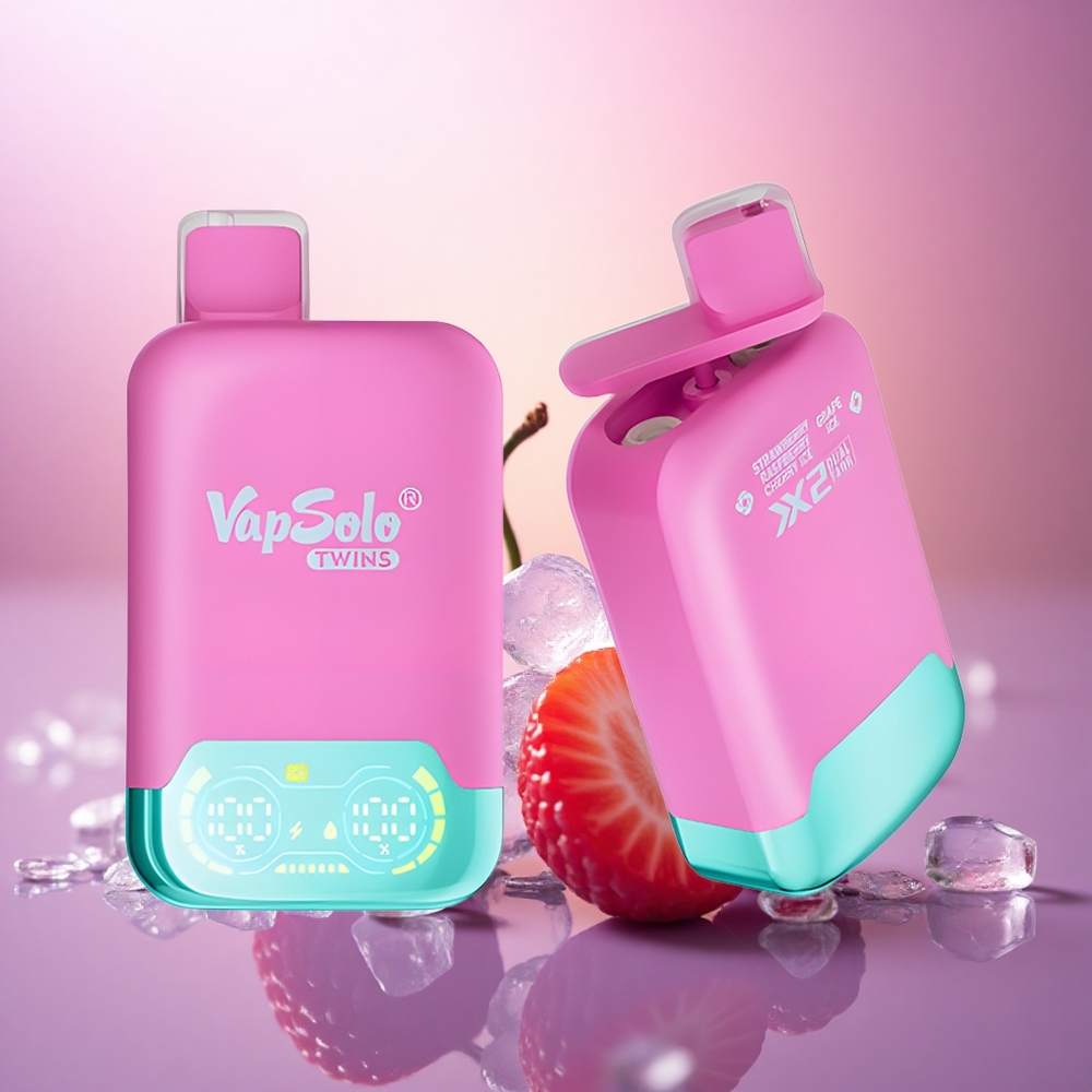 Vapsolo Twins 20000 Puffs Fresa Frambuesa Cereza Hielo & Uva Hielo con 40 ml de líquido y 20mg/ml de nicotina